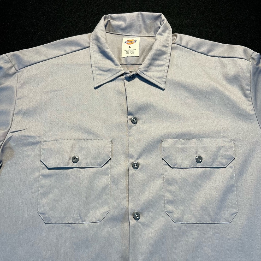 Dickies Men’s Large Gray Long Sleeve Button-Up Work Shirt Twill - Picture 3 of 7